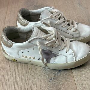 Girls Golden Goose White and Gold Sneakers with Star Detail